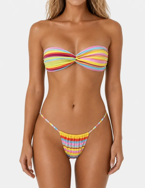 Rainbow Horizontal Bandeau Two Piece Bikini Set