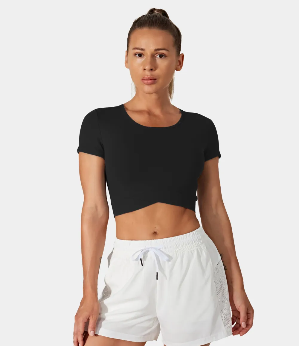 Softlyzero Plush Crossover Hem Cropped Sports Top