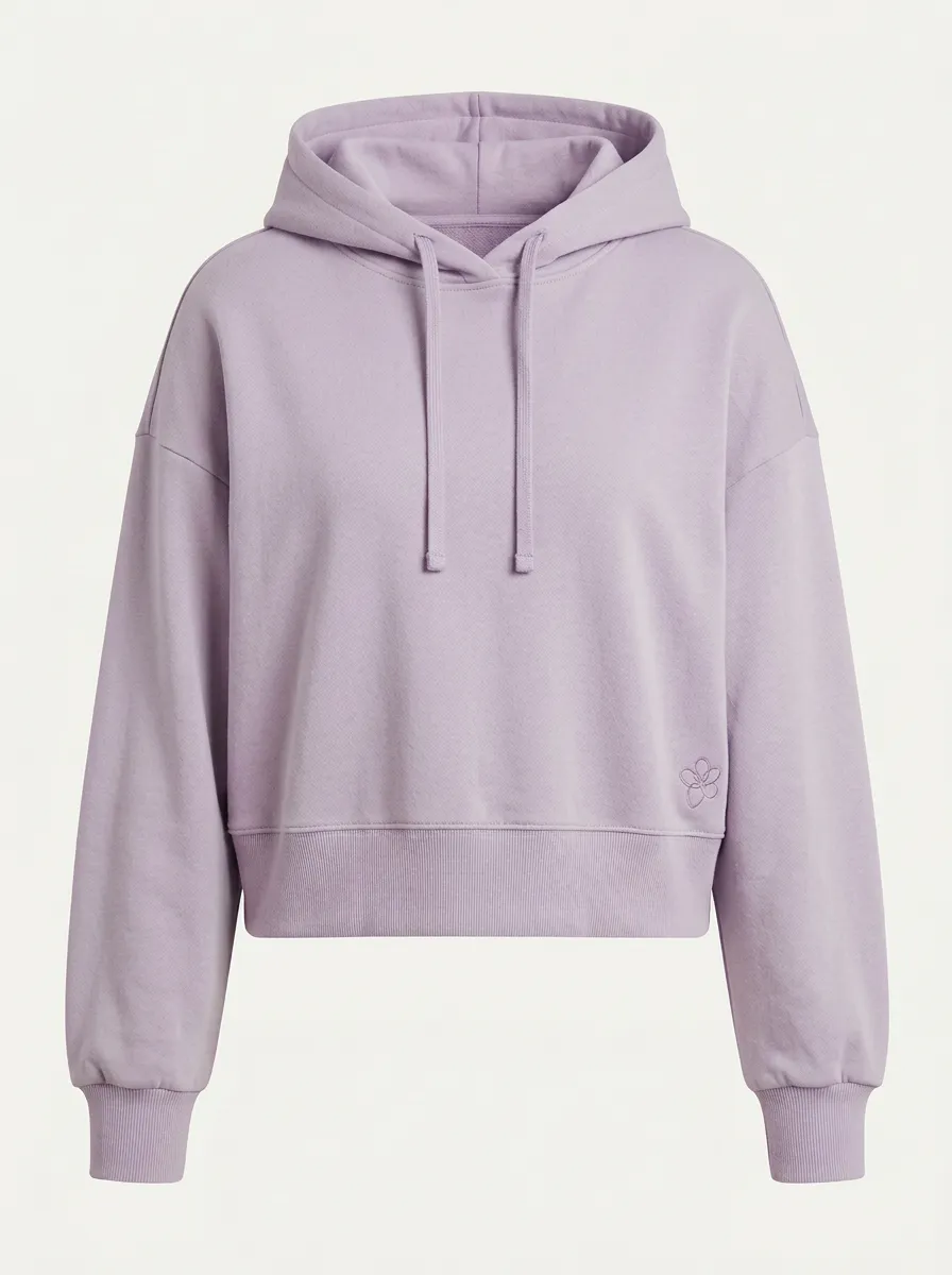 Women's Minimalist Sage Green Flower Embroidered Cropped Hoodie