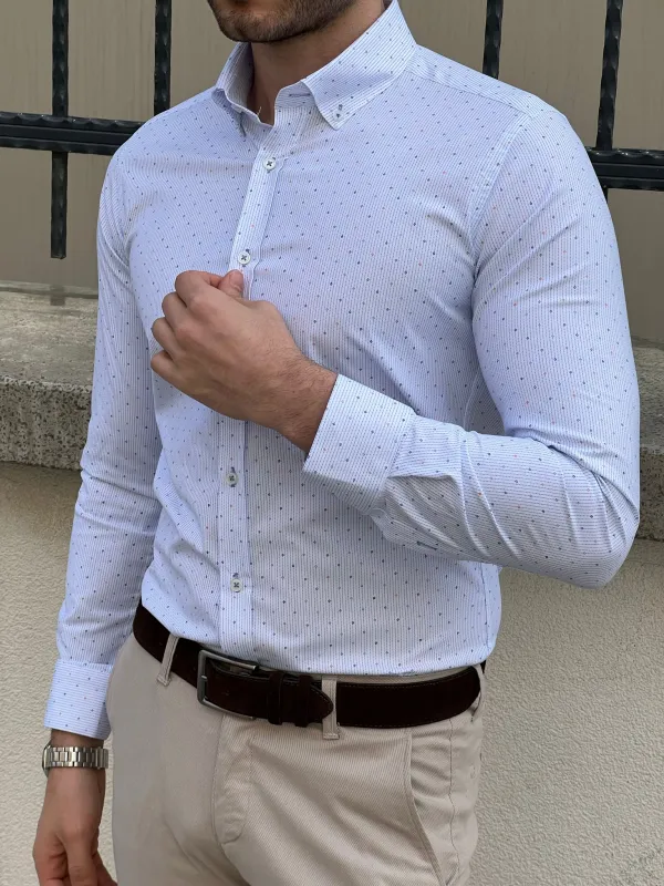 Modern Button Collar Patterned Slim Fit Cotton Casual Shirt