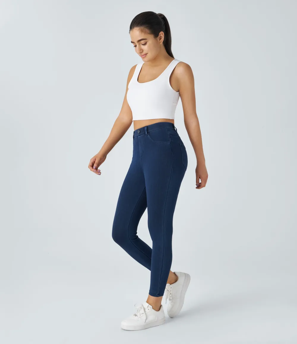 Magic High Waisted Multiple Pockets Stretchy Knit Denim Work Leggings