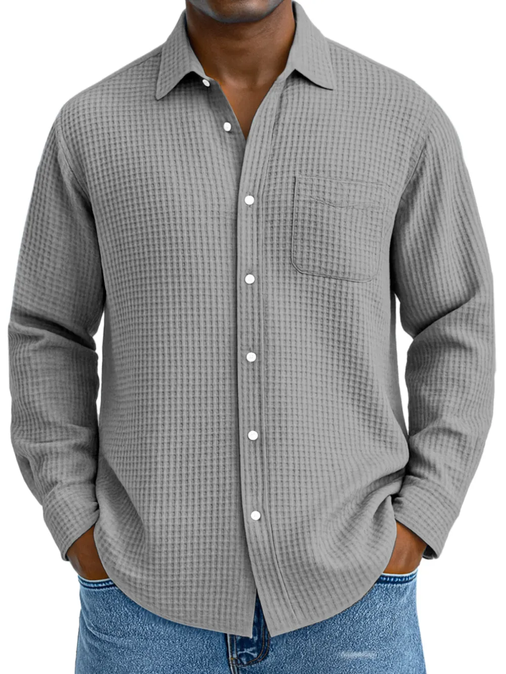 Structured Textured Knit Open Collar Shirt