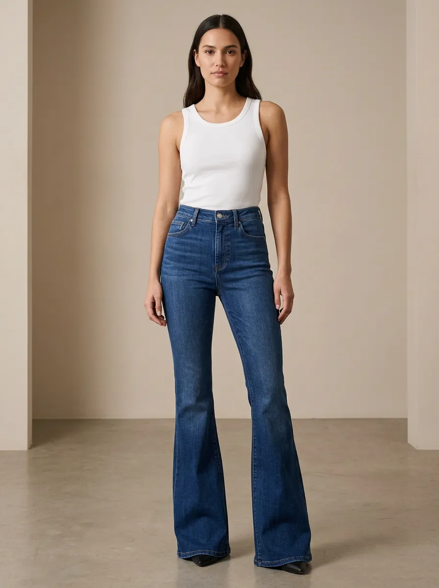 Contrast Stitch High Rise Flare Jeans