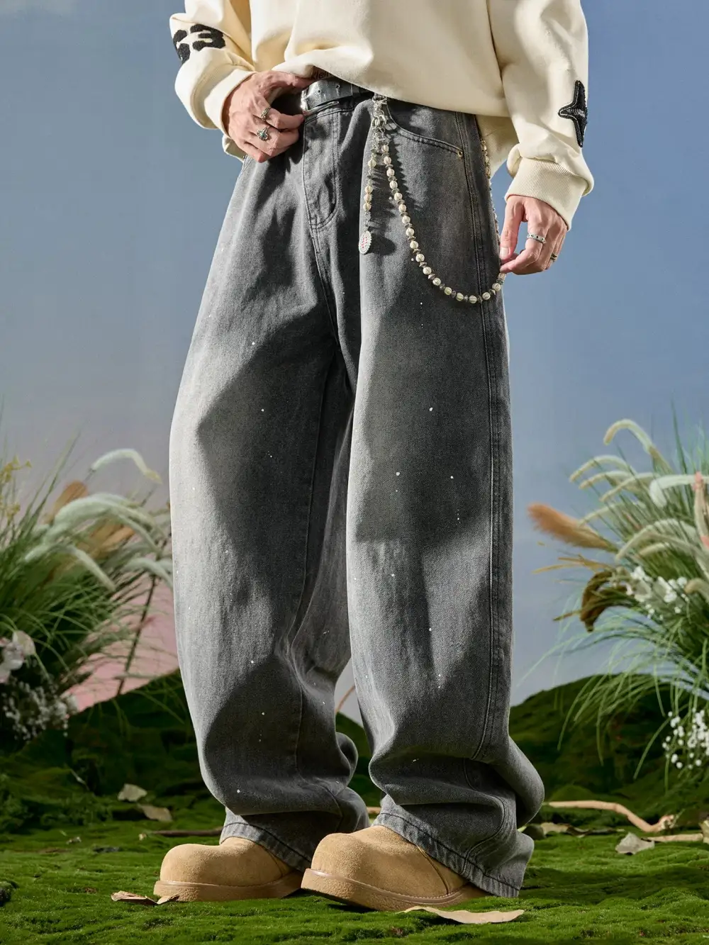 Paint Speckled Ultra Wide Leg Jeans
