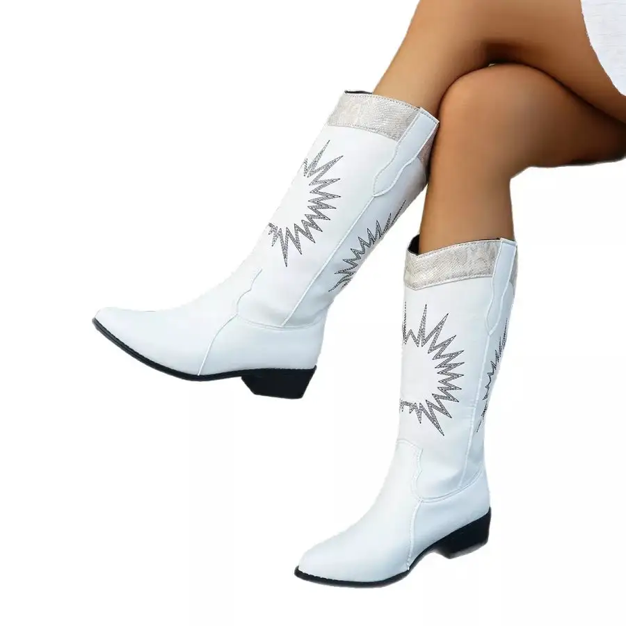 Knit Daytime Point Toe Block Heels Boots