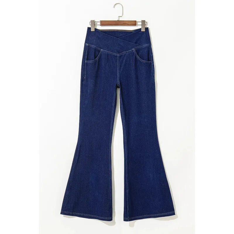 Asymmetric Waist Flare Jeans