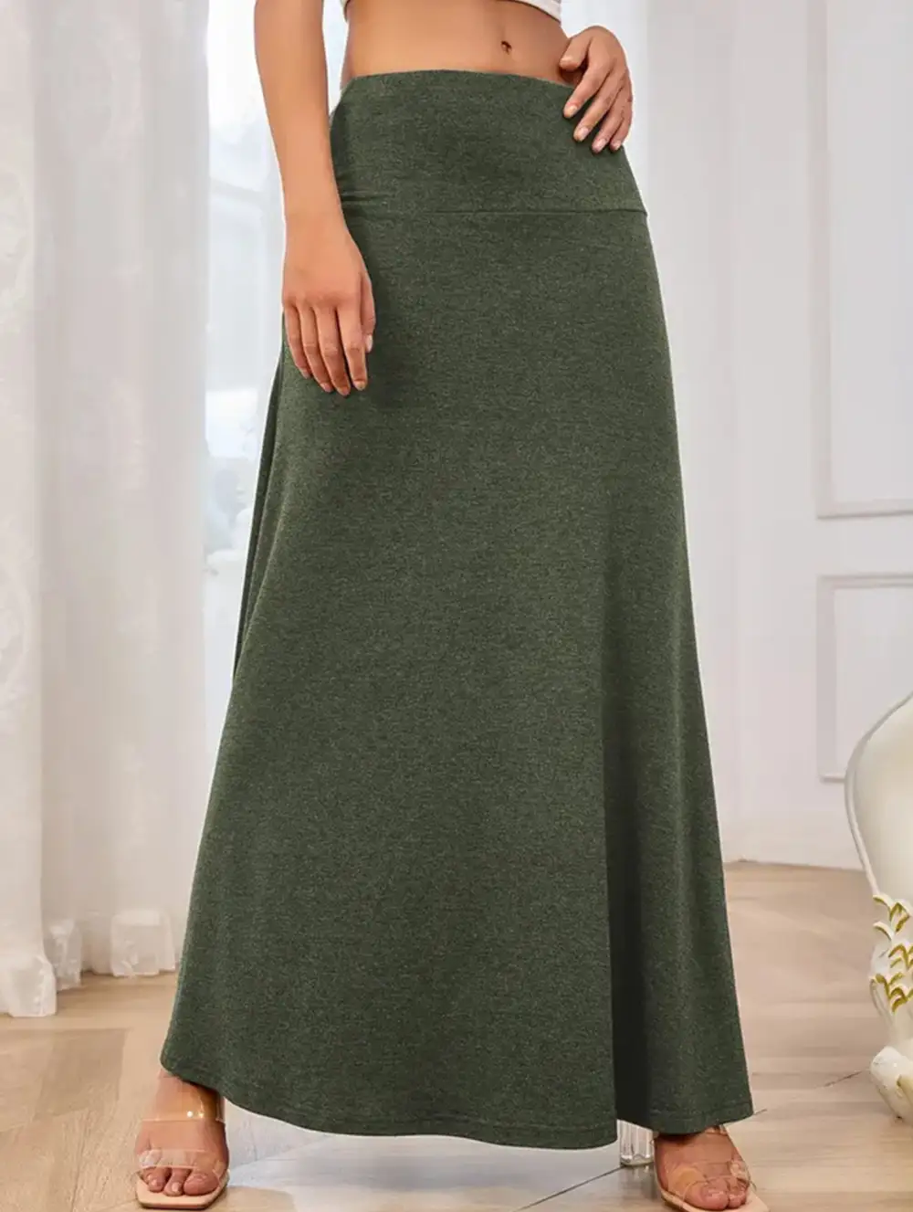 Knit High Waist Midi Skirt