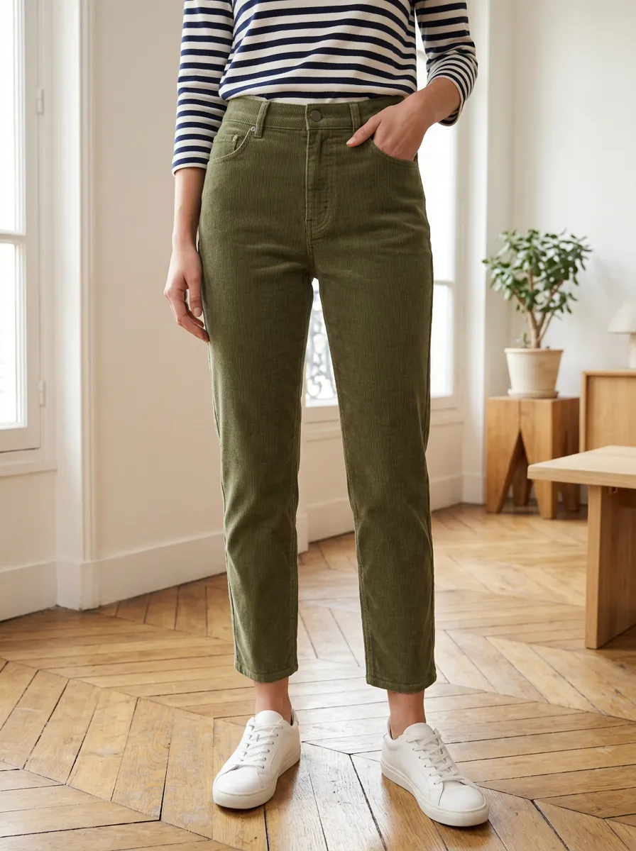 Women's Straight-Leg High-Rise Ankle-Length Corduroy Pants