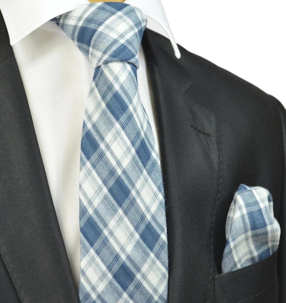 Modern Cotton Plaid Men's Necktie With Pocket Square