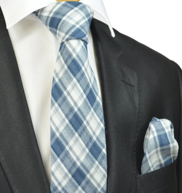 Modern Cotton Plaid Men's Necktie With Pocket Square