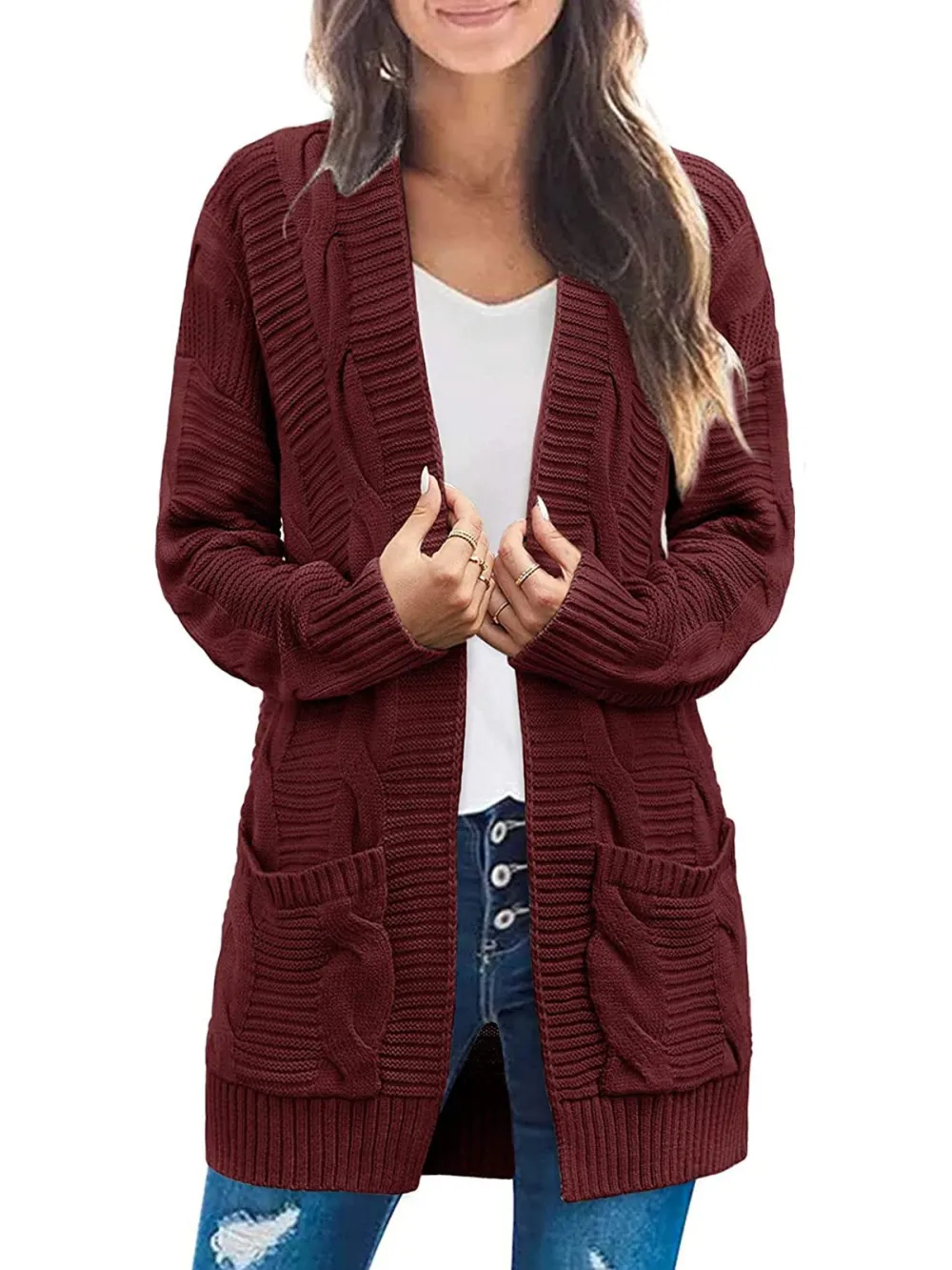 2022 Women's Long Sleeve Cable Knit Cardigan Sweaters
