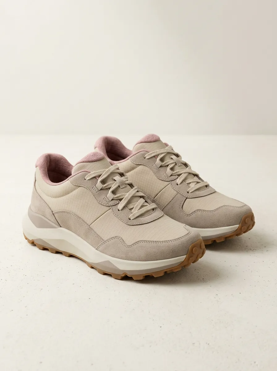 Women's Relaxed Adventure Beige Suede Mixed Material Everyday Sneakers