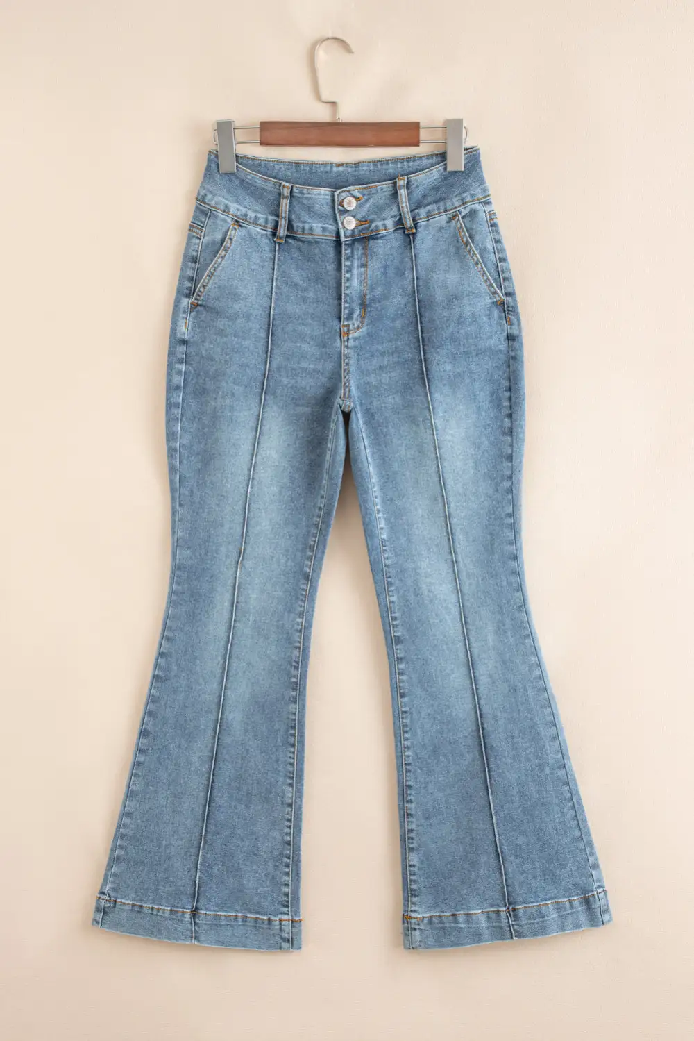 Women's Two Button High Waist Piping Trim Bootcut Jeans