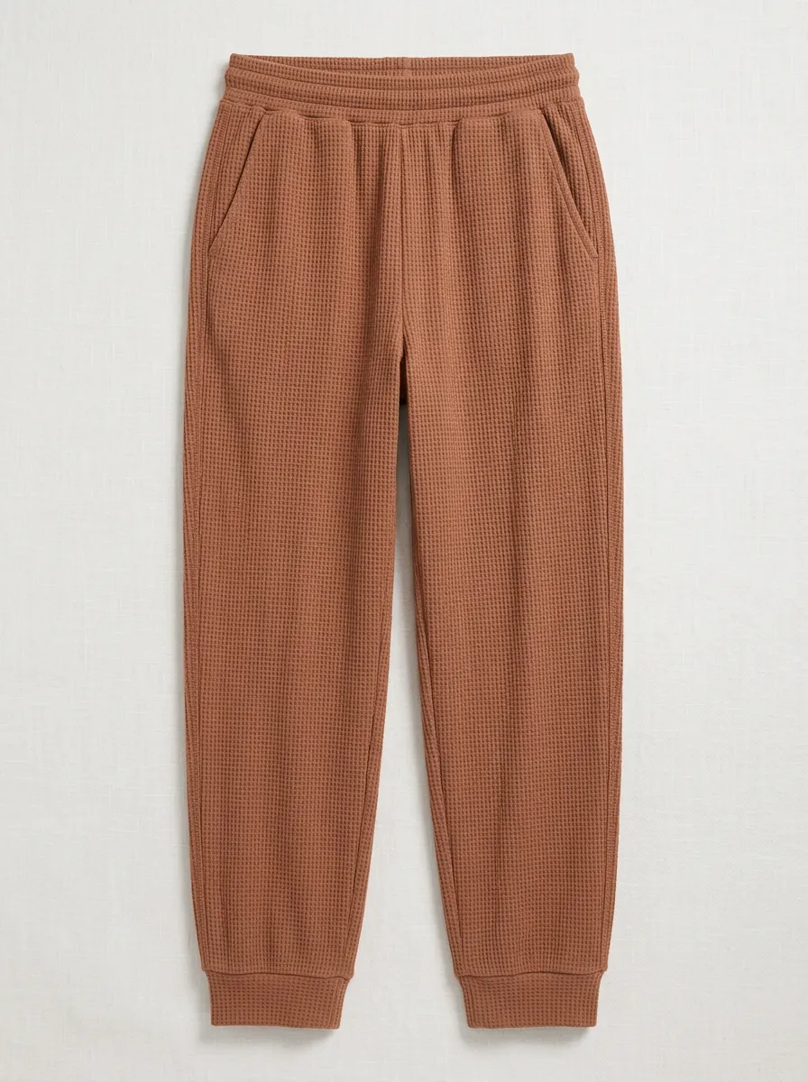 Unisex Casual Brown Waffle Knit Jogger Pants