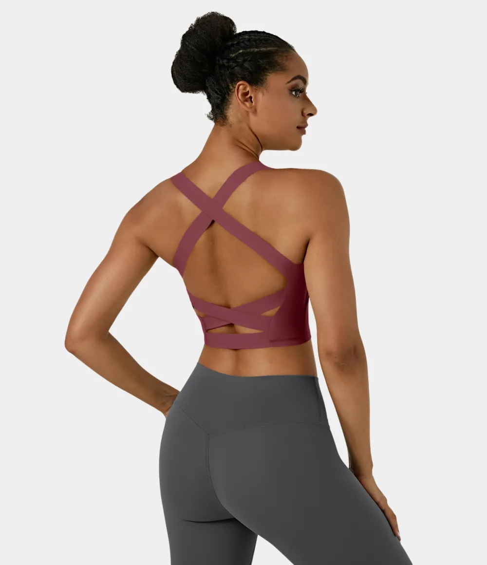 Softlyzero Airy Square Neck Backless Crisscross Cropped Cool Touch Yoga Tank Top-UPF50+