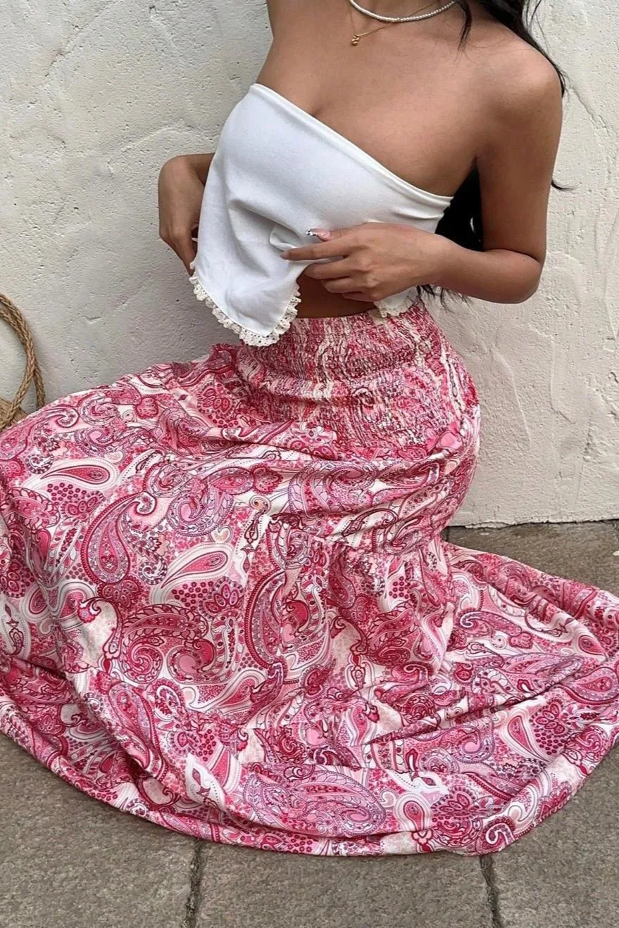 Flowy Ribbed Linen Blend Woven Skirt
