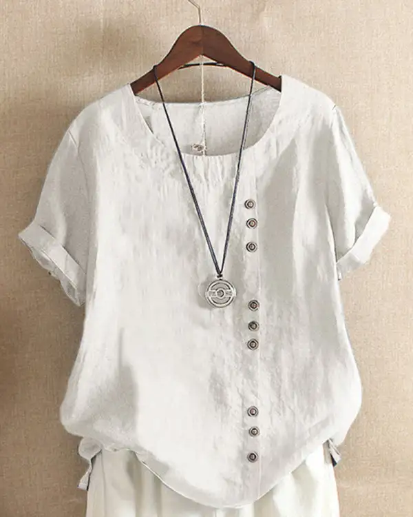 Linen Button Front Blouse