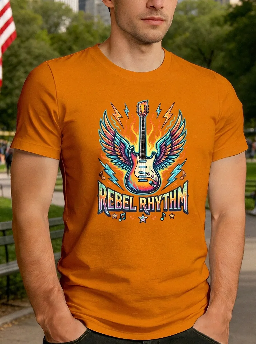 Men's Rock Music Lover Winged Guitar Rebel Rhythm Printed T-shirt