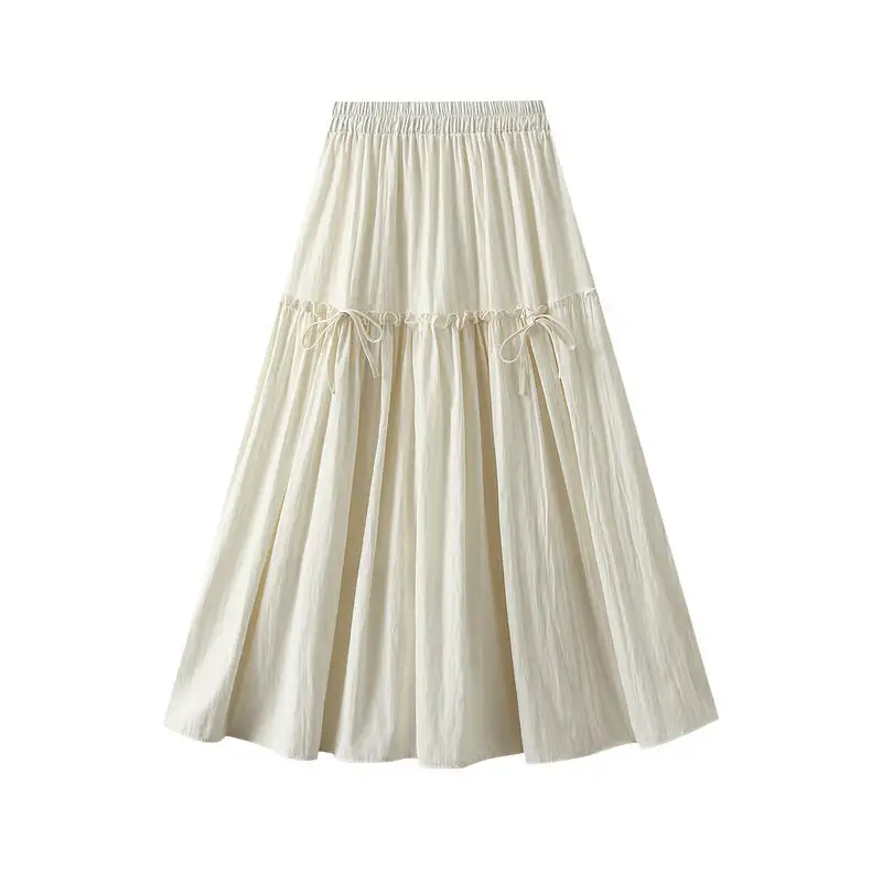 Comfort High Waist Bow Decorated Midi Skirt