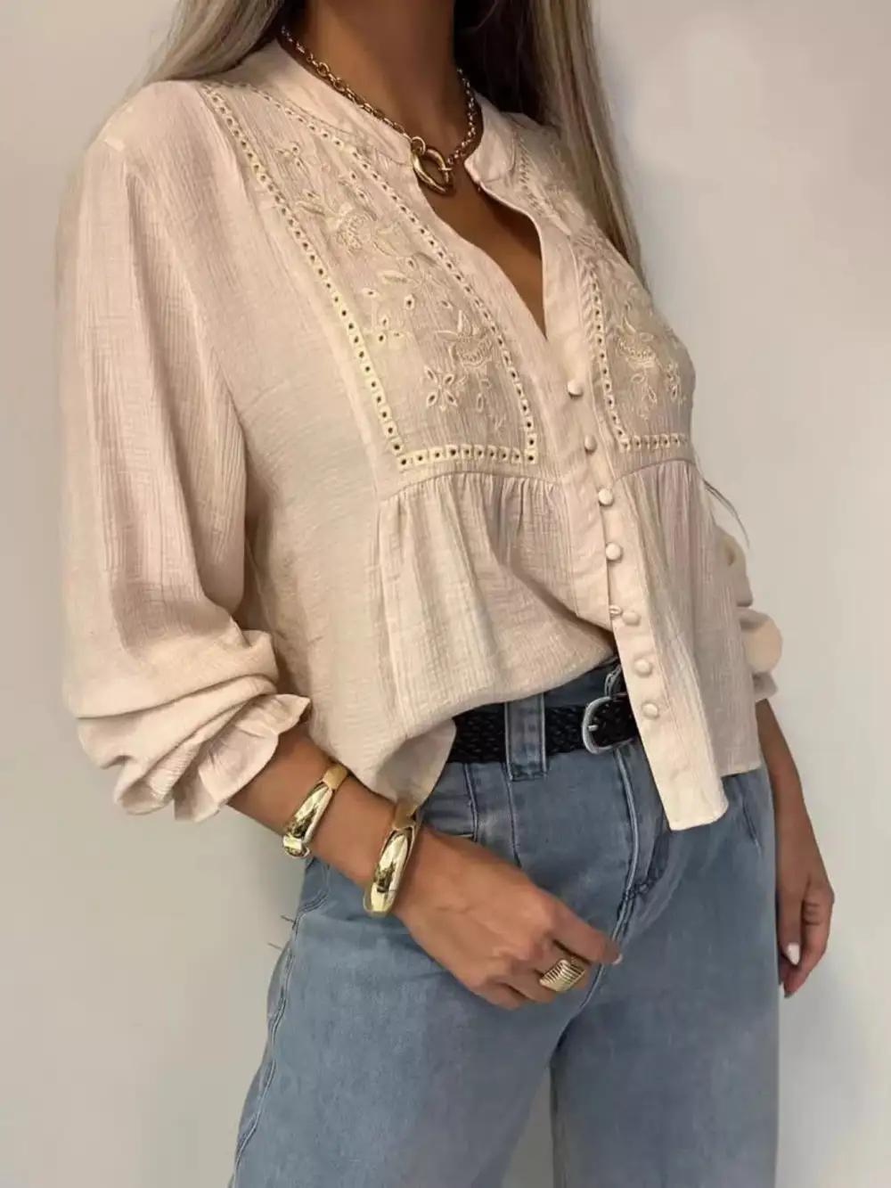 Embroidered Detail Button Down Shirt