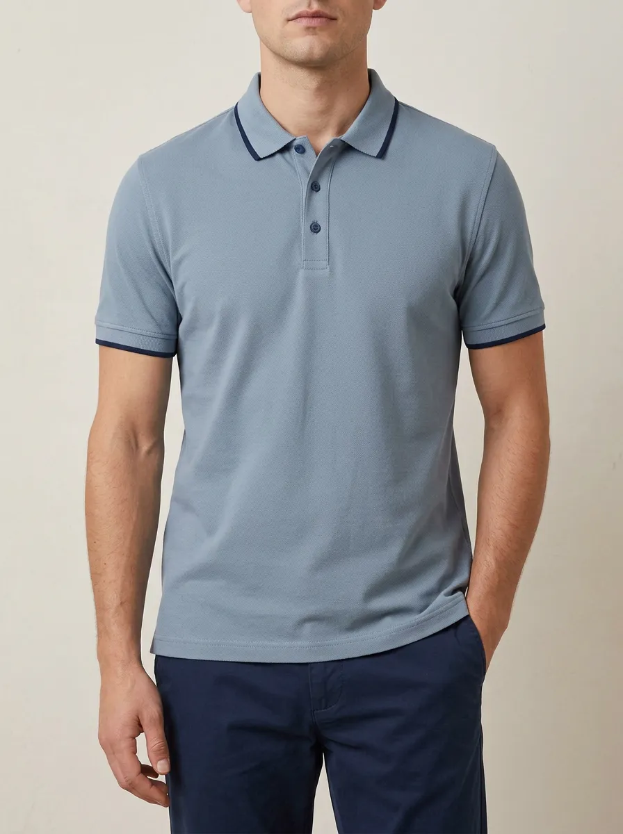 Men's Modern Everyday Contrast Trim Printed Polo Shirt