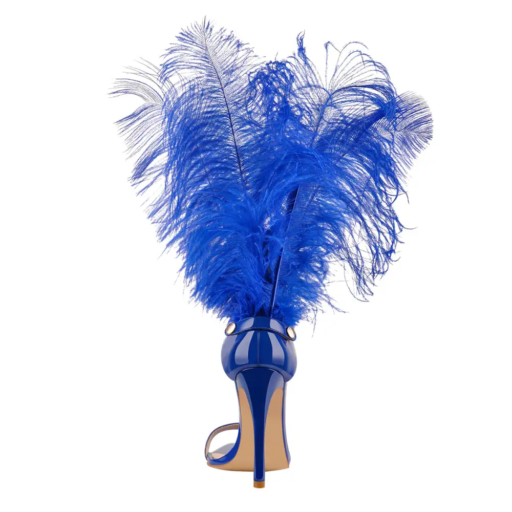 Open Toe Feather Back Lace Up Stiletto Sandals