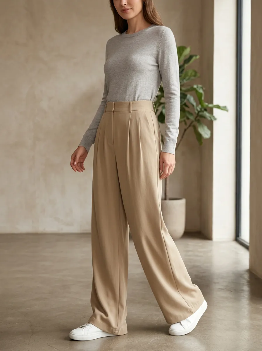 Pleated Minimalist Casual Wide Leg Pants