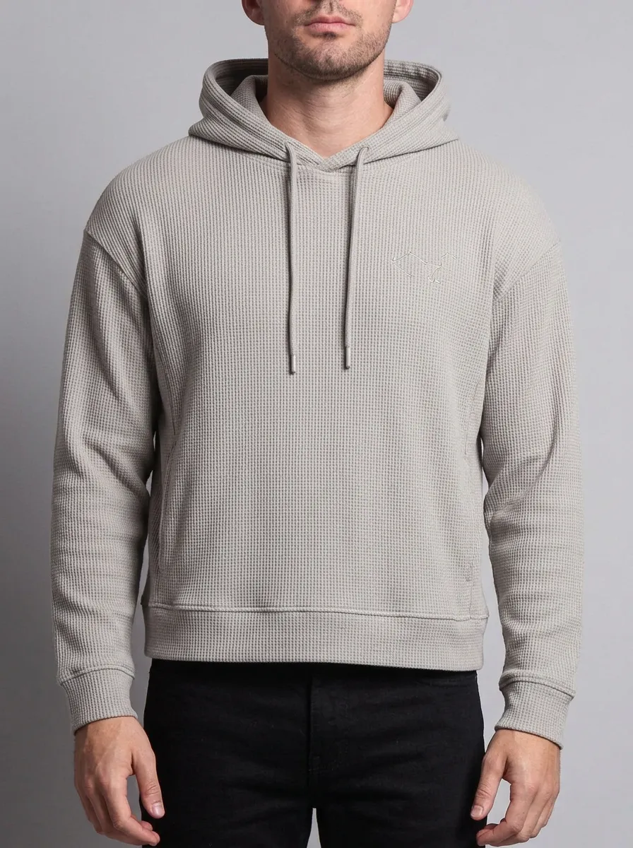 Men's Embroidered Waffle-Knit Pullover Hoodie
