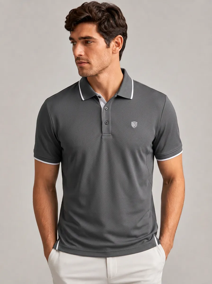 Men's Equestrian Lover Shield Logo Printed Contrast Tipped Polo Shirt