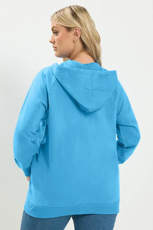 Blue Zip Through Raglan Hoodie detail 3