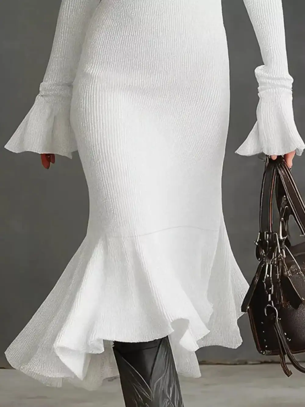 Ribbed Knit Zip Front Midi Dress