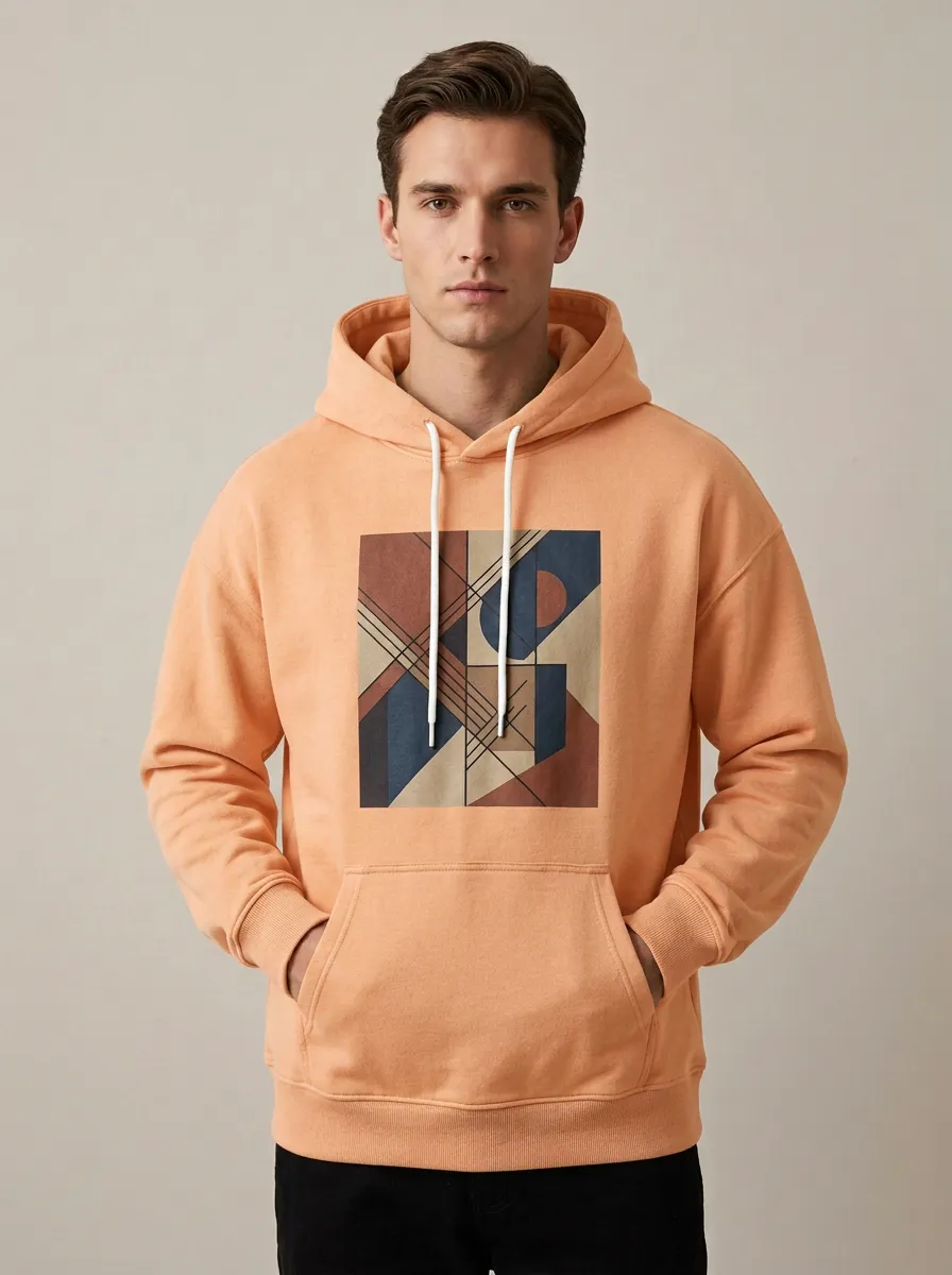 Men's Textured Abstract Geometric Art Print Hoodie
