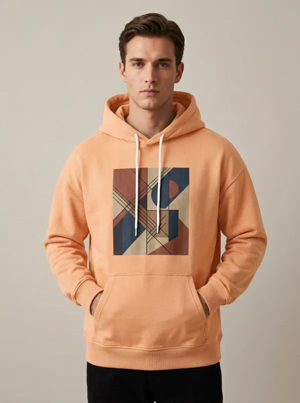 Men's Textured Abstract Geometric Art Print Hoodie
