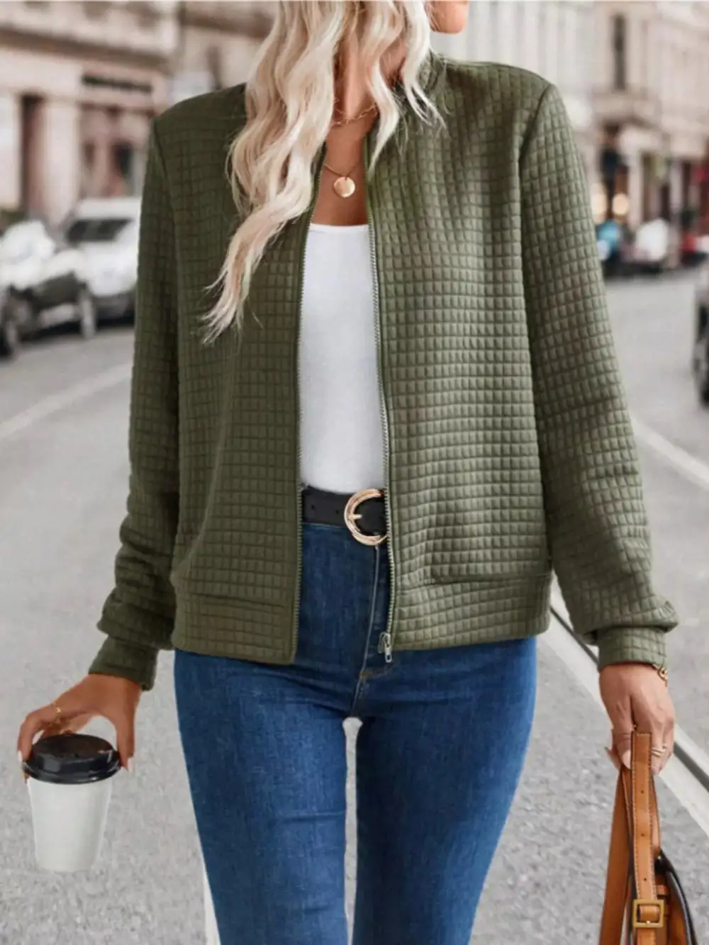 Textured Zip-up Long Sleeve Jacket