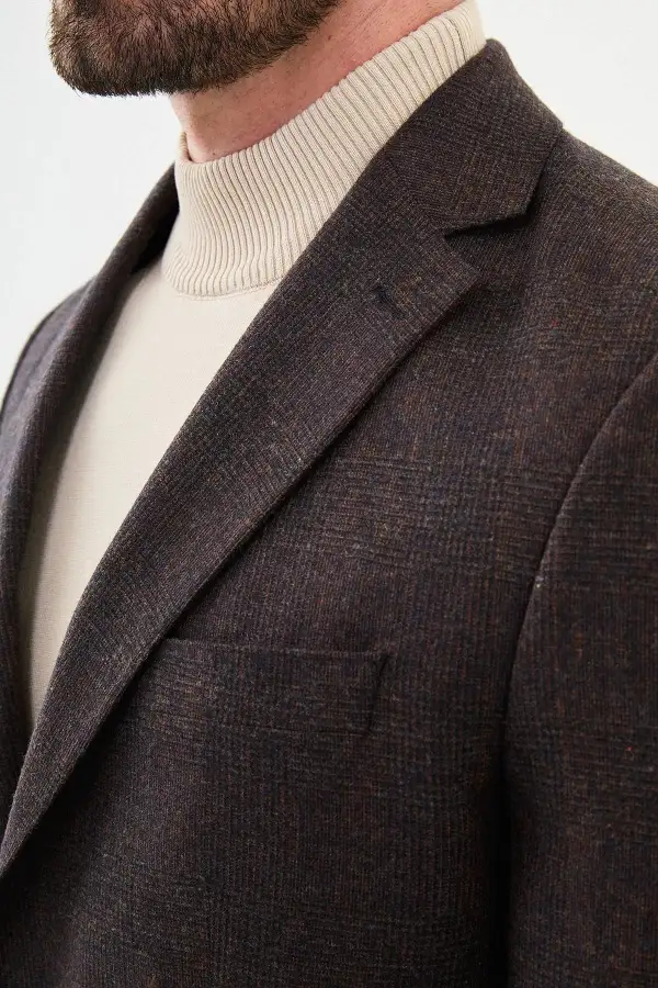 Classic Plaid Slim Fit Mono Collar Classic Wool Blazer