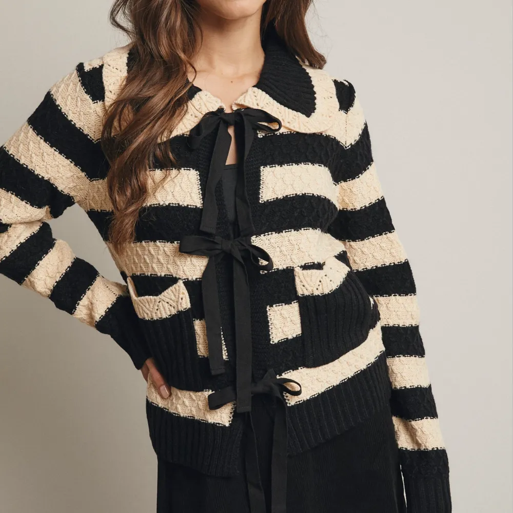 Classic Open Front Tie Front Ribbed Oversized Cardigan
