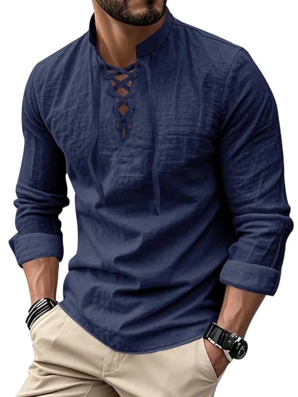 Men's Linen Casual Long Sleeve Polo Shirt, Stylish New Design