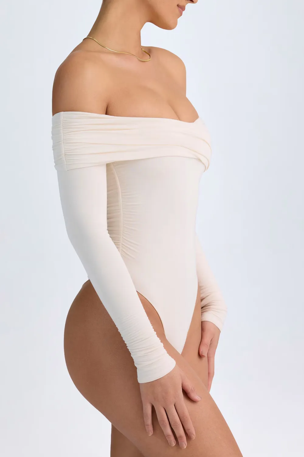 Long Sleeve Off Shoulder Ruffled Women's Fitted Bodysuit
