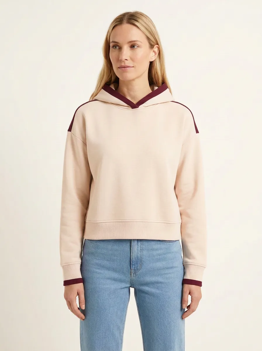 Women's Colorblock Cropped Pocketless Drop-Shoulder Hoodie
