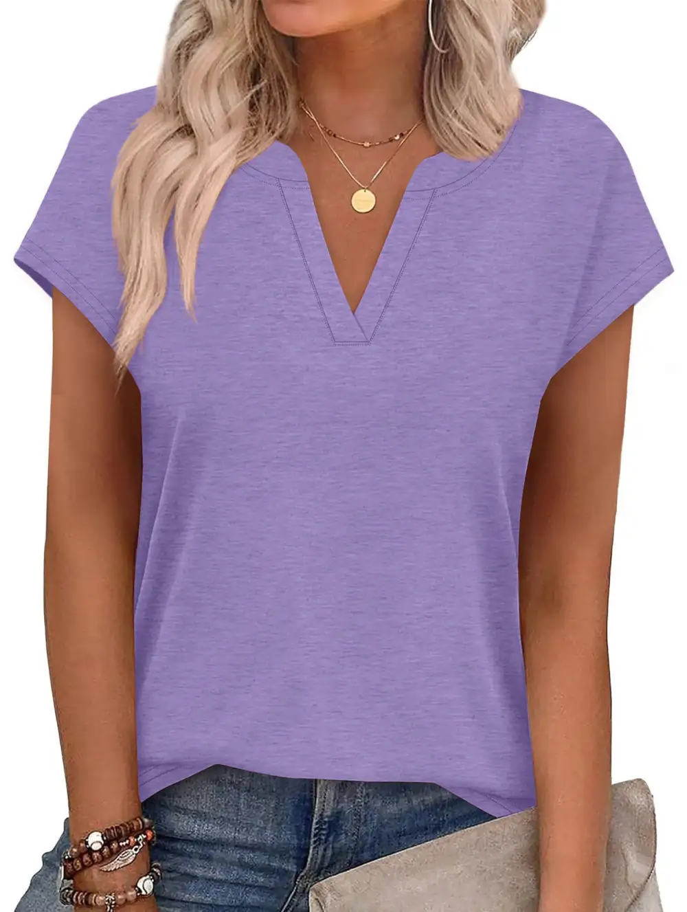 Textured V-Neck Short Sleeve Top