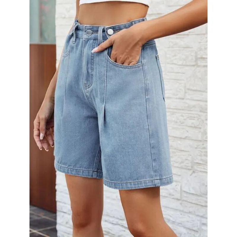 High-Waist Denim Shorts with Pockets