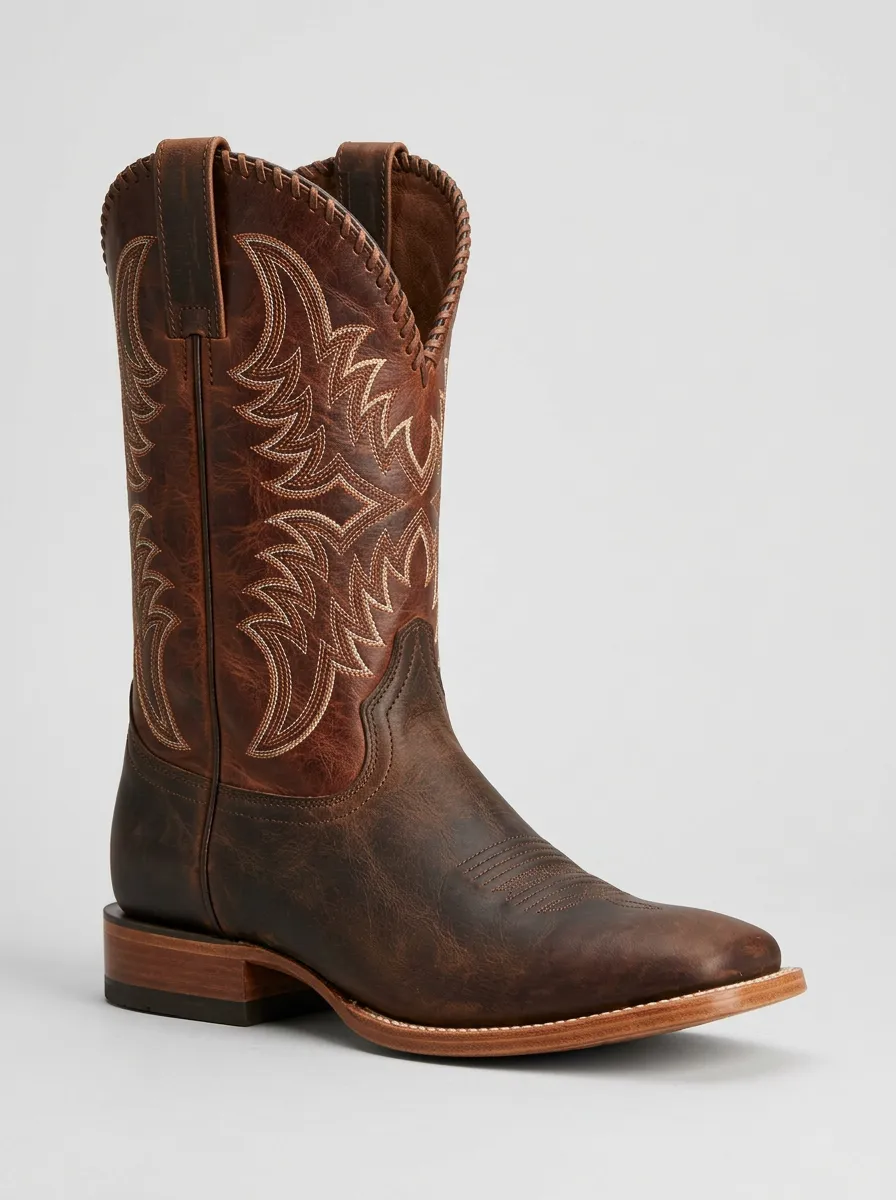 Country Embroidered Leather-Look Design Men's Western Cowboy Boots