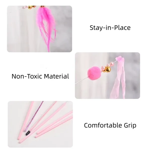 Pet Supplies Cat Toys Cat Teasing Stick Bell Fairy Stick Feather Bite-Resistant Cat Teasing Stick Mainan Kucing