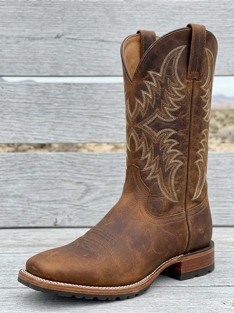 Rodeo-Inspired Embroidered Distressed Leather-Look Pattern Men's Western Cowboy Boots