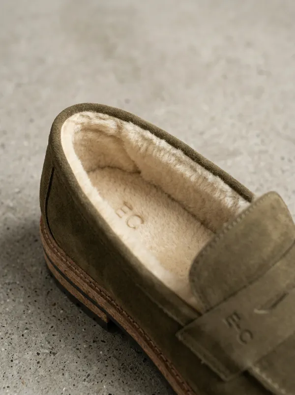 Women's Utility Penny Suede Wood Sole Loafers
