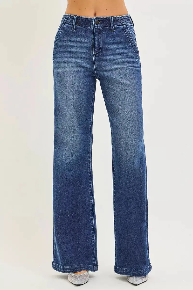 Daytime Denim High Rise Wide Leg Pocketed Jeans