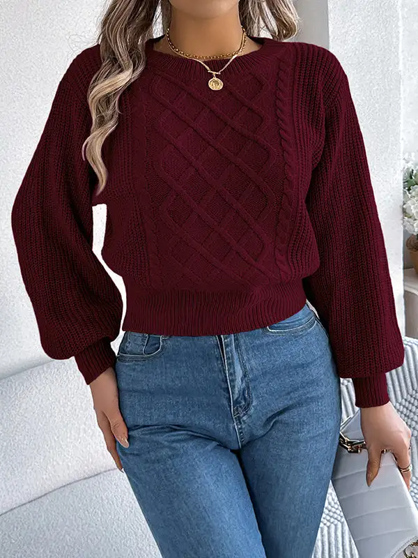 Cable Knit Round Neck Long Sleeve Knit Top