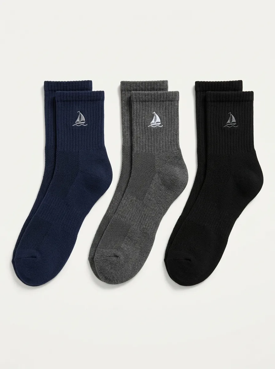 Men's Sailboat Embroidered Ribbed Crew Socks Set