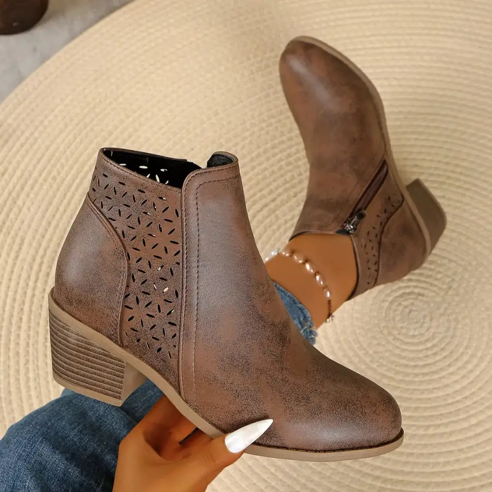 Structured Pointed Toe Block Heel Boots