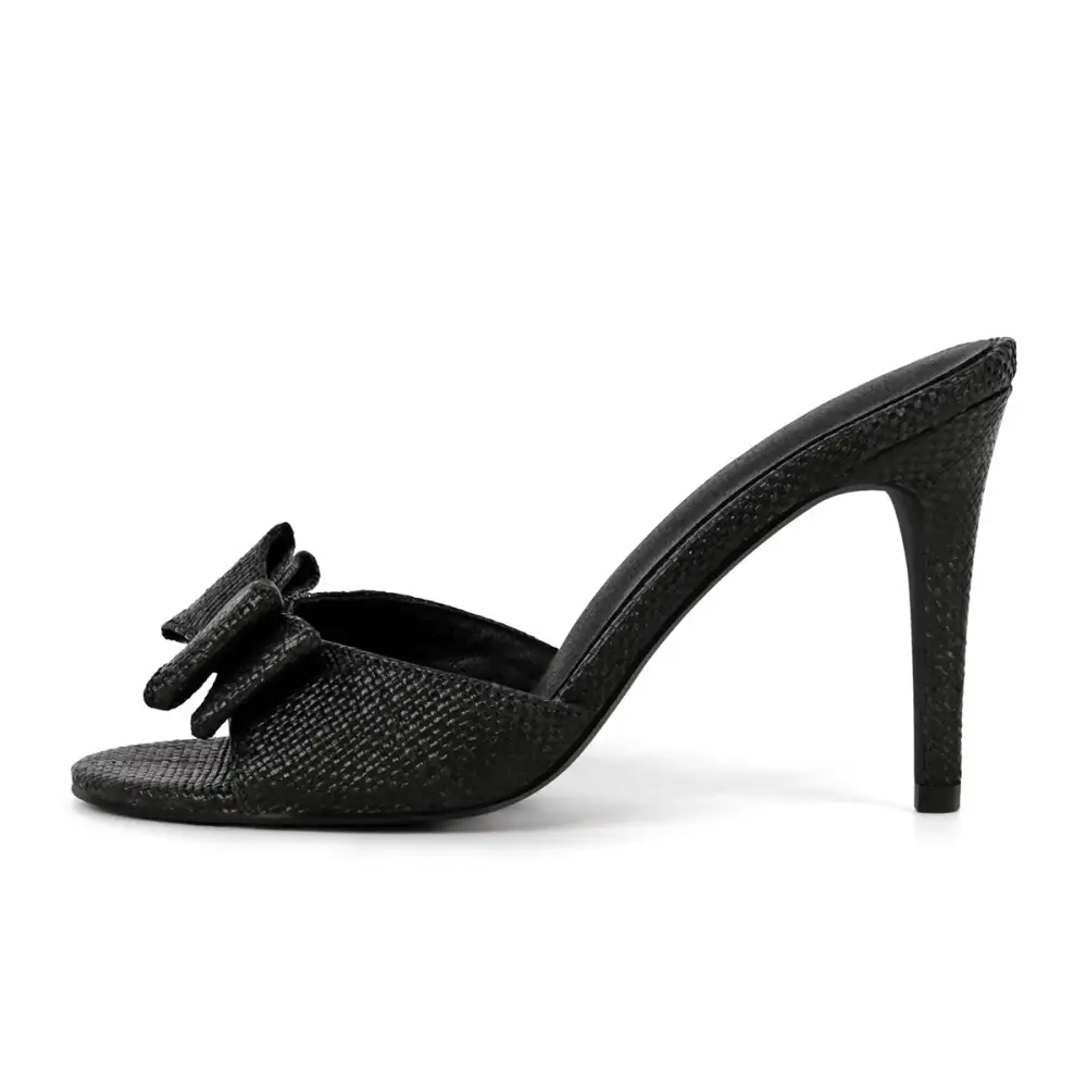 Round Toe Bow Woven Mule Sandals